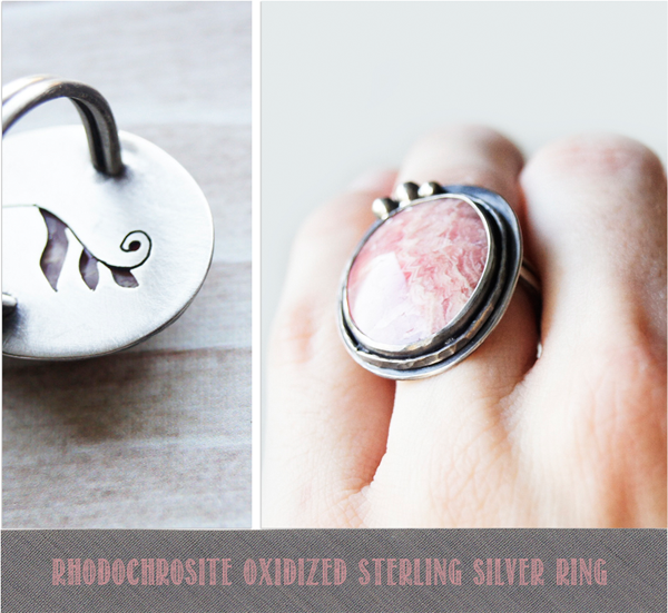 From the workbench // Rhodochrosite Ring and Hoop Earring